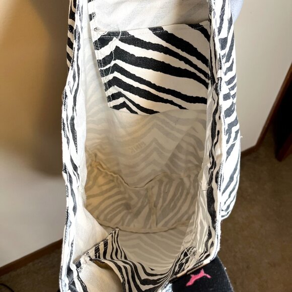 PINK By Victoria's Secret Tote Bag Zebra Striped Black White Animal Print Canvas - Picture 7 of 9